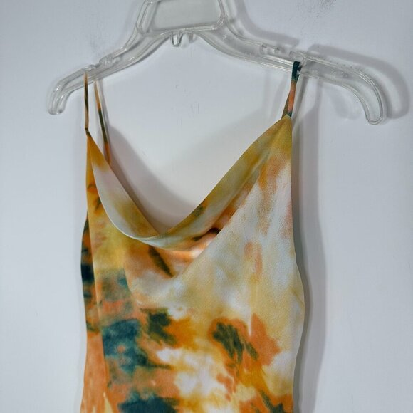 Selfie Leslie Show Me Love Cowl Neck Midi Dress Tie Die Orange Multi Women's XS - Picture 6 of 14